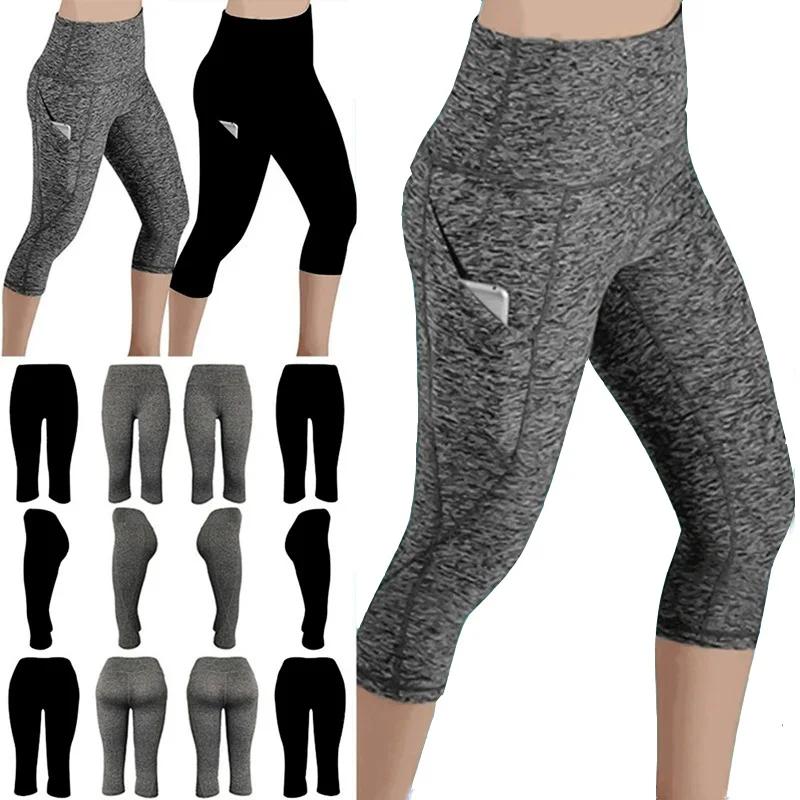 Leggings 3/4 Pants Female Capri Casual Pant Sporting Fitness High Waist Pants Side Pockets Design Sporting Leggings